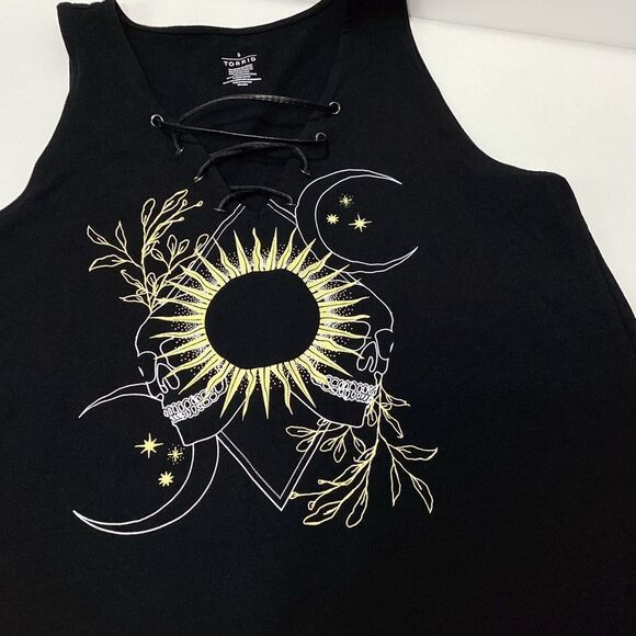 Torrid Black Wicked Skulls Sun Tank Top Laced Neckline Torrid Sizing 3 - Picture 2 of 12